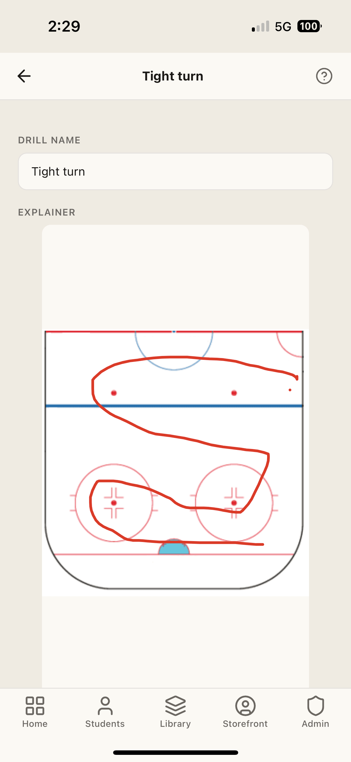 A drill and teaching lesson drawn on a rink diagram in the app